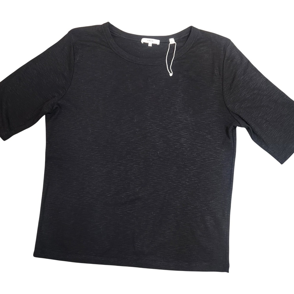 Vince T-Shirt Women XXXL Black Excellent Slub Knit Crew Neck Short Sleeve Top